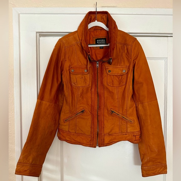 Rad Vintage Orange 100% Genuine Leather European Biker Jacket - Picture 1 of 7